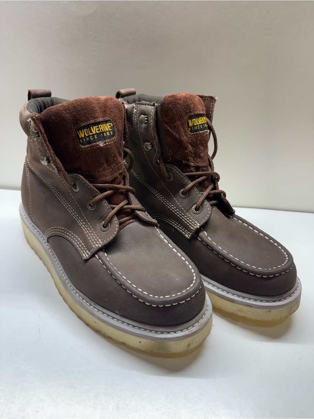 Wolverine Brown Moc Toe Leather Work Boots with Crepe Sole size 11 men’s
